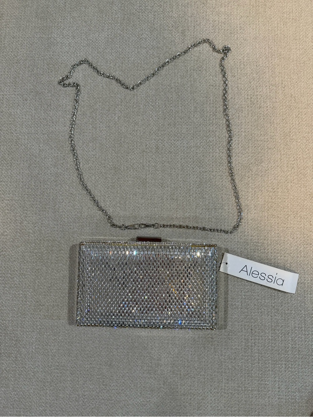 Alessi Silver Crystal Mesh Evening Clutch with Chain